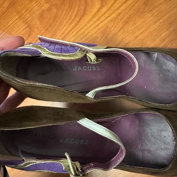 Marc Jacobs Brown Purple Mary Jane Heels Color Block Metallic Accents Size 37 - Picture 15 of 16